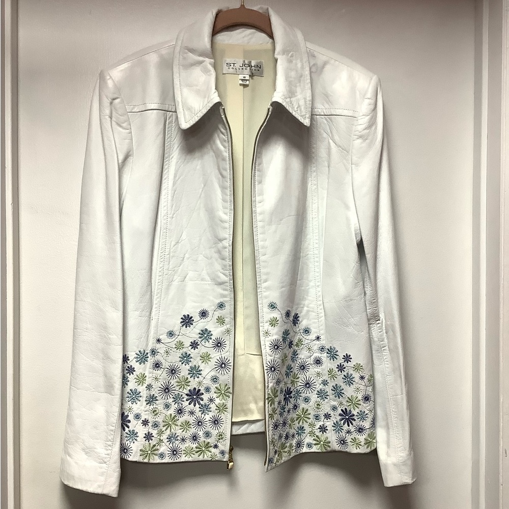 St. John Embroidered Leather Jacket